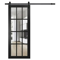 Sturdy Barn Door | Felicia 3355 Matte Black with Clear Glass | 6.6FT Rail Hangers Heavy Hardware Set | Solid Panel Interior Doors