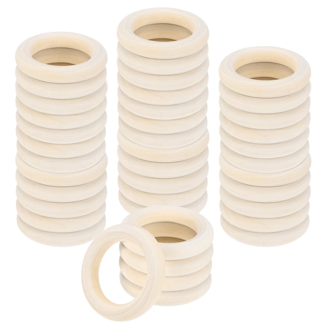 Uxcell 50-Pack Unfinished Wood Rings, 55 mm Natural Wooden Rings for Macrame Jewelry Making/DIY Crafts