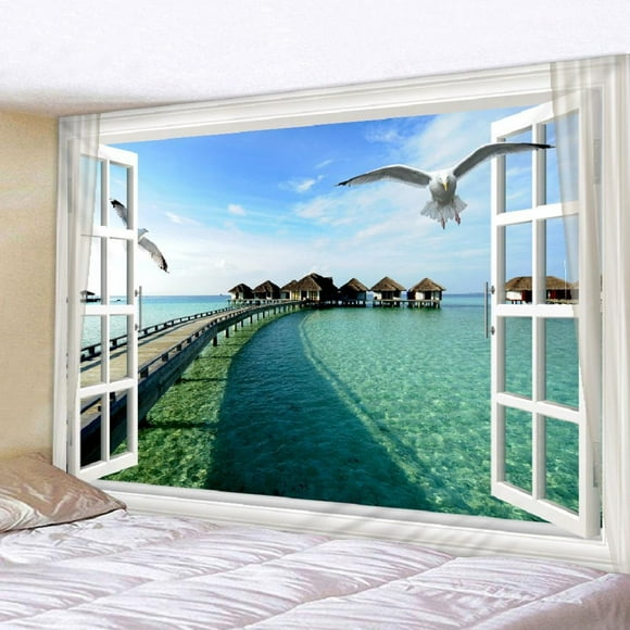 Tapiz de Aves Paisaje Natural Perfecl 150x150cm Tapiz de pared con vista al mar