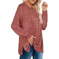 thumbnail image 3 of Womens Casual Long Sleeve Round T Shirts Blouses Sweatshirt Crewneck Pullovers Color Block Long Sleeve Side Split Tunic Tops, 3 of 3