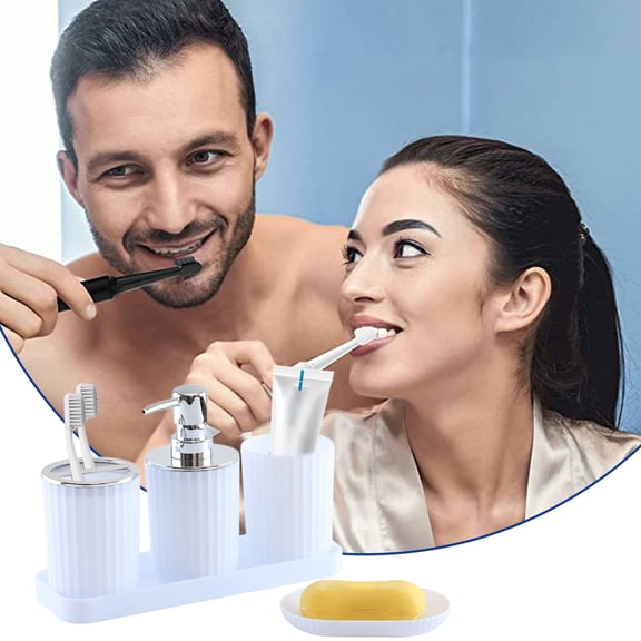 EGYMEN Modern Bathroom Accessories Set - 5 Piece Premium Mouthwash Cups with Toothbrush Tray, Elegant Home Decor for Vanity Organization