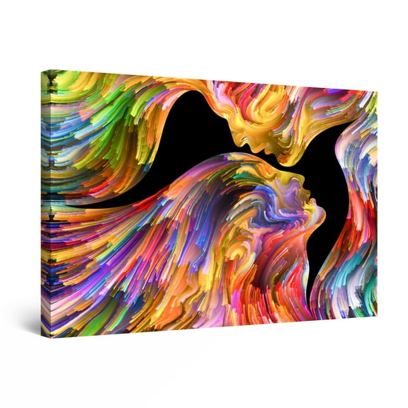 Startonight Canvas Wall Art Abstract - Kissing in Eternity, Multicolored Painting - Artwork Print for Bedroom 24" x 36" 