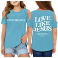 thumbnail image 1 of Sunnyoo T-Shirt à Manches Courtes Épaules Dénudées pour Filles Imprimé Lettre Col Rond T-Shirt pour Enfants, 1 of 7