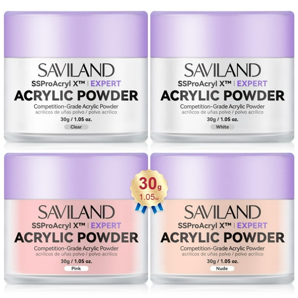 Set de polvos acrílicos para uñas SAVILAND, 4 unidades, 30 g, blanco transparente y rosa