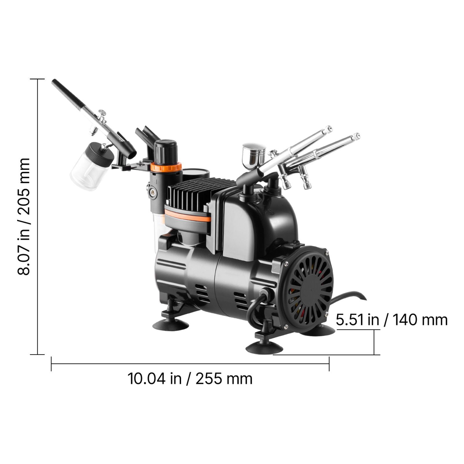 Airbrush Kit with Compressor, 1/6 HP, 3 Professional Dual-Action Airbrushes, Low Noise, for Cake Decorating, Nail Art, Model Painting, Includes Hose, Acrylic Paint, and Brush