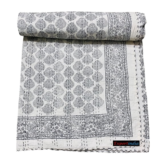Silkgram New Indian Hand Block Print Kantha Quilt Cotton Jaipuri Kantha Quilt Jaipuri Block Print Kantha Hand Made 100% Cotton Kantha Quilt