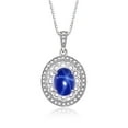 thumbnail image 3 of RYLOS Matching Jewelry Set Sterling Silver Princess Diana Inspired Ring & Pendant Necklace with 18" Chain Gemstone & Diamonds 8X6MM Blue Star Sapphire September Birthstone; Size 10, 3 of 6