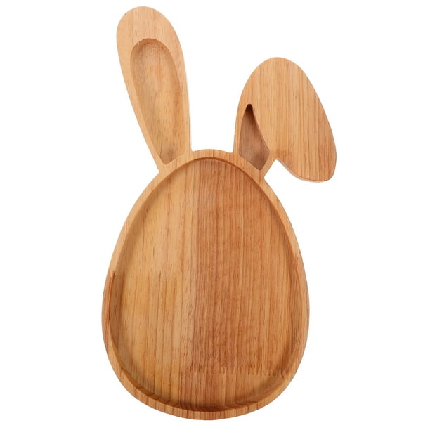 WORGEOUS Bandeja decorativa de madera rústica con forma de conejito de escritorio de Pascua, bandeja decorativa para servir