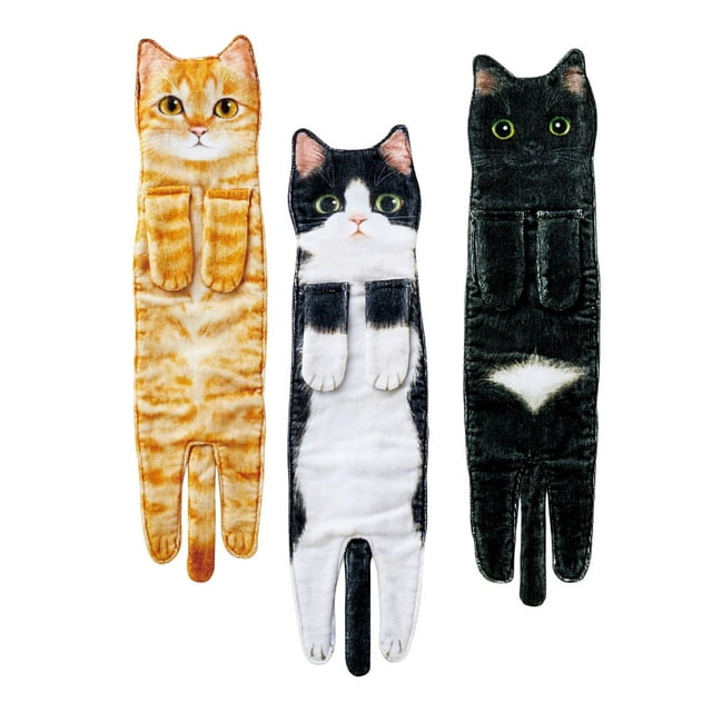 GUOOL 3 Pcs Serviettes à Main Amusantes pour Chat Serviette de Séchage Décorative pour Salle de Bain