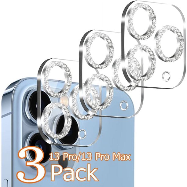Paquete de 3 películas de lente de cámara de diamante plateado 9H, diseñadas para protector de lente de cámara iPhone 13 Pro Max, diseñadas para protector de lente de cámara iPhone 13 Pro oso de fresa Electrónica