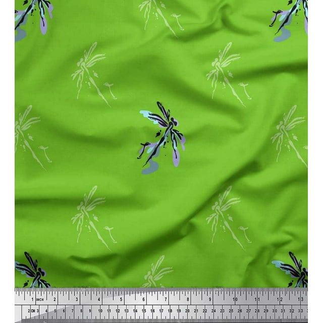 Soimoi Poly Georgette Fabric Dragonfly & Texture Print Sewing Fabric Yard 52 Inch Wide