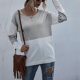 thumbnail image 3 of Rawiri Color Blocked Sweater Crewneck Loose Sweaters Pullover Long Sleeve Casual Stitching Knit Pullover for Women Light Gray M, 3 of 8