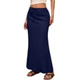 thumbnail image 5 of Yucgh Women's Solid Color Fishtail Split Skirt with Elastic Waist & Side Pockets, Swing Maxi Skirt, Casual Linen Blend Beach Skirt for Summer,Navy,L, 5 of 7