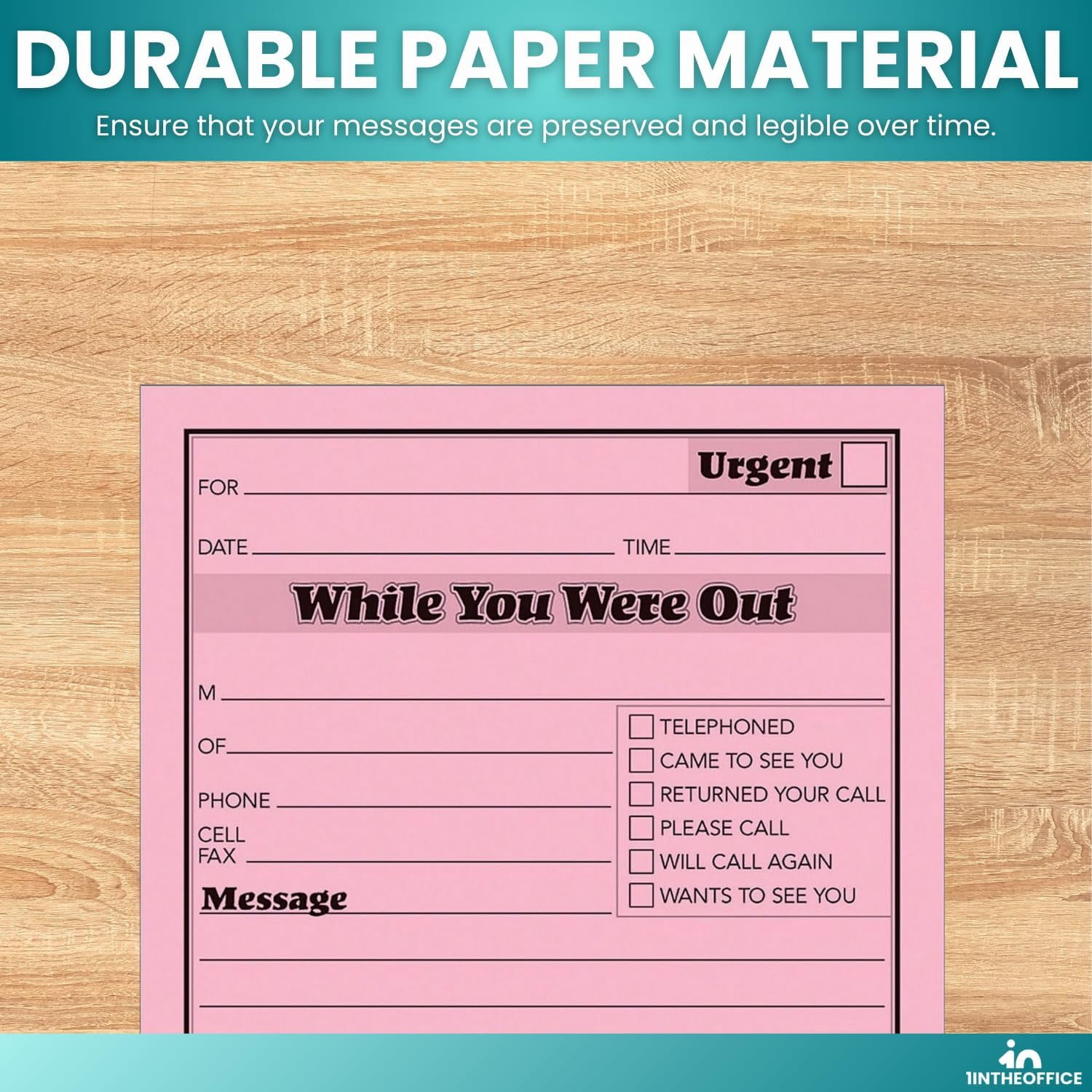 1InTheOffice While You Were Out Message Pad, Message Pads, Pink, 4 1/4 x 5 1/2, 50/Pad, 12 Pack