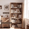 thumbnail image 2 of Hvoonc 77" Tall Fluted Accent Cabinet with Glass Doors, Oak Storage Cabinet with Faux Marble Top and Adjustable Shelves for Living Room Bedroom Dining Room Office, 2 of 7