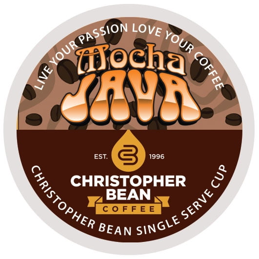 Mocha Java Single Coffee Cup, (Regular) 100% Recyclable Single Serve Flavored Pod, 100% Arabica, No Sugar, No Fats, Non-GMO, 18 Cups of Regular Coffee Per Box - Christopher Bean