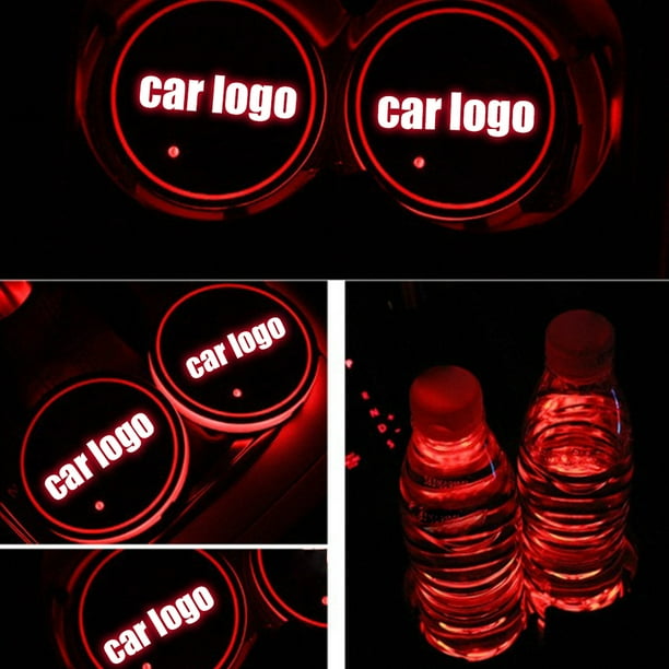 portavasos con logotipo de LED para coche, 7 colores cambiantes, carga USB, posavasos, lámparas para coche