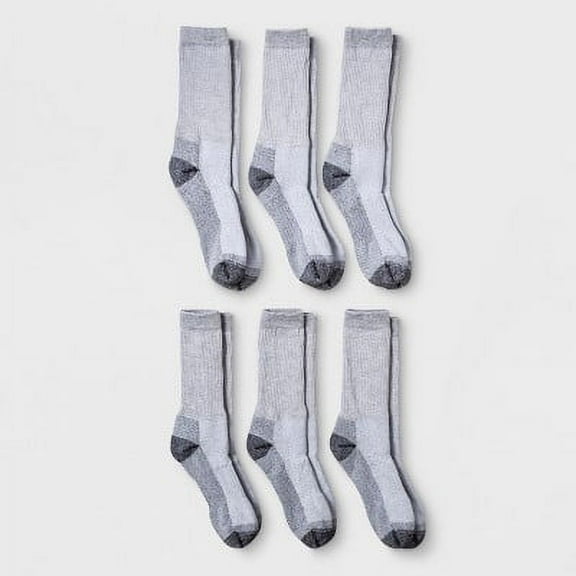 Fruit of the Loom Men's  5-PK Work Gear Open Pack Crew Socks - Gray 6-12