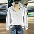 thumbnail image 4 of Chbgutlmr Button down Velour Tops for Women Peasant Long Sleeve Ruffled V Neck Blouse Tops Casual Loose Fall Trendy T-Shirts, 4 of 9