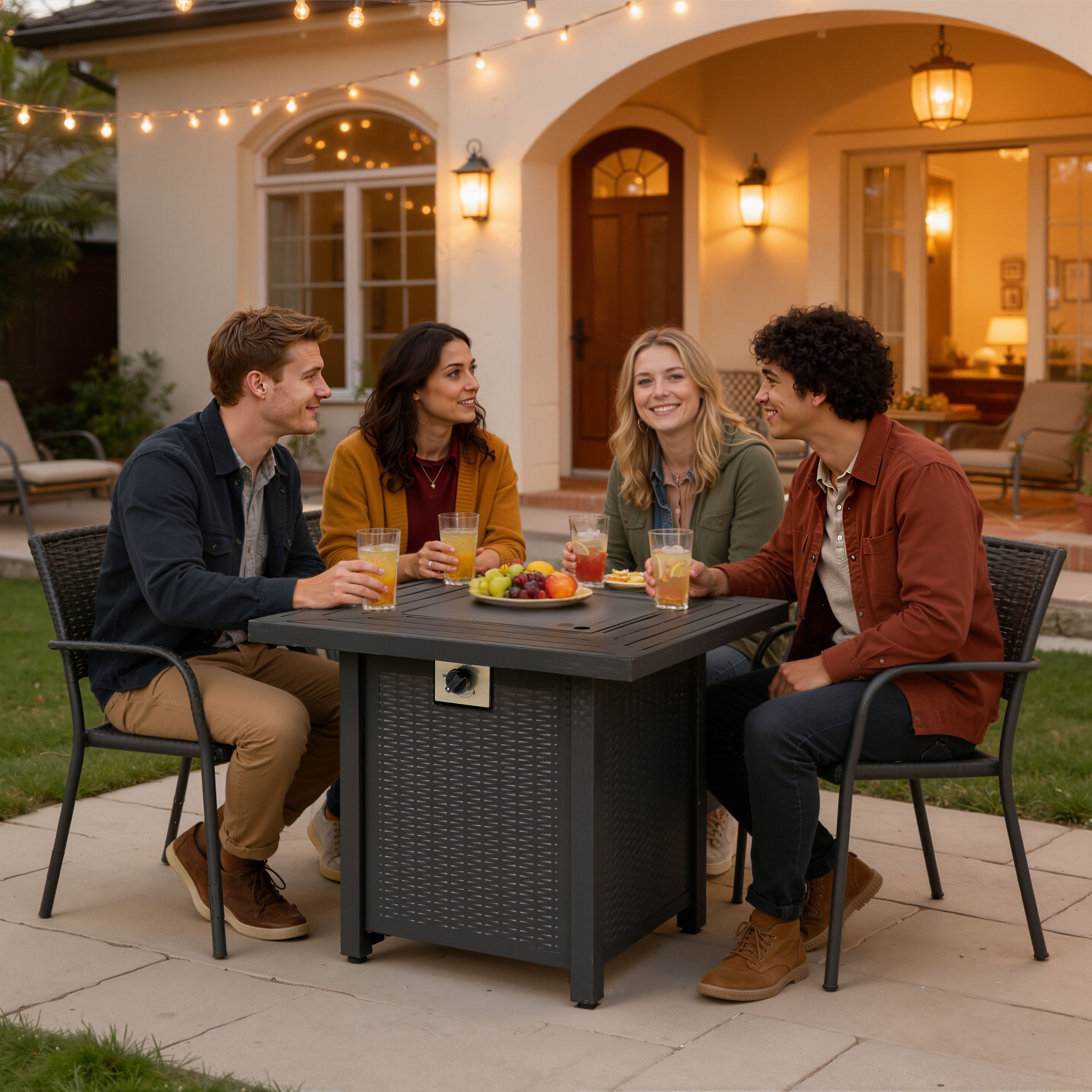 2-in-1 Propane Fire Pit Table, Outdoor Table with Fire Pit, 28 Inch 50,000 BTU Auto-Ignition Gas Fire Pit Table with Lid and Lava Rock, Square Fire Table for Yard Patio Garden