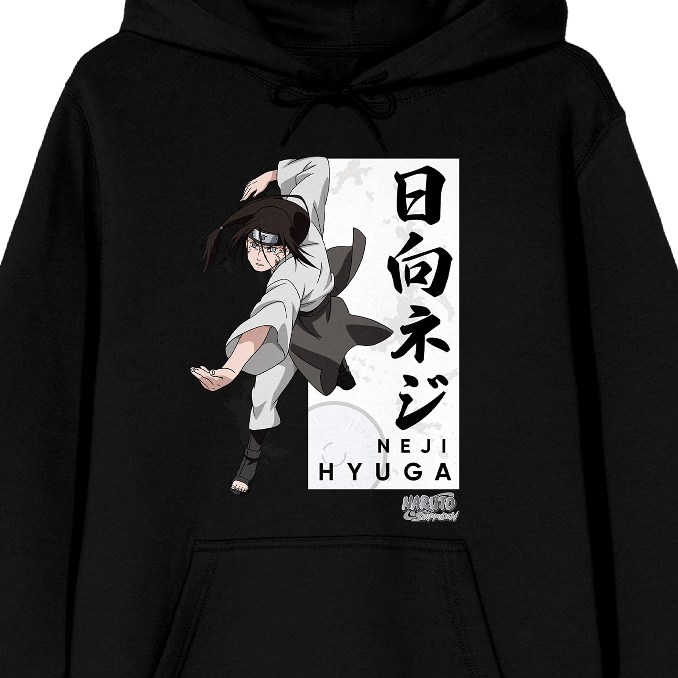 Naruto Shippuden Neji Hyuga Kanji Adult Black Long Sleeve Hooded