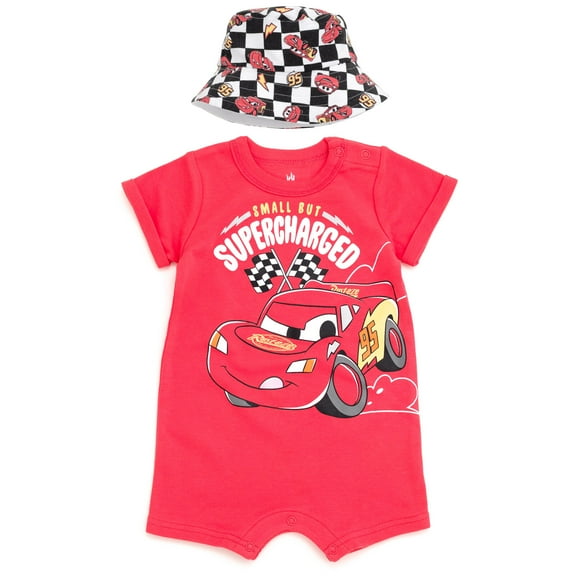 Disney Pixar Cars Romper and Reversible Sun Hat Set Lightning McQueen Red