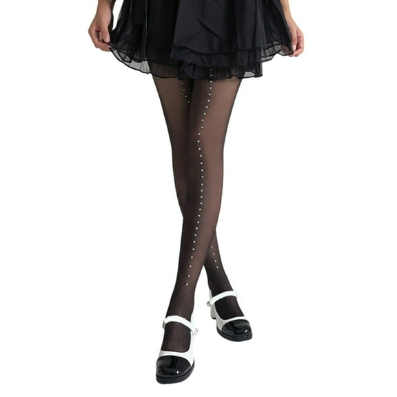 RUISINERY Women's Sheer Tights Control Top Pantyhose Sparkles Rhinestones Pantyhose Tights Sheer Stockings