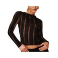 thumbnail image 1 of Sedceaty Women's Knit Slim Crop Tops, Solid Color Long Sleeve Sheer Hollow Out Show Navel T-Shirts, 1 of 5