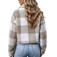 thumbnail image 6 of Tqcoqu Women's Plaid Jackets Long Sleeve Button Front Lapel Fuzzy Fashion Warm Winter Cropped Sherpa Coat, 6 of 7