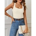 thumbnail image 4 of Ribbed Tank Tops for Women 2024 Summer Knit Square Neck Sleeveless Shirts Summer Casual Slim Fitted Basic Tanks, 4 of 6