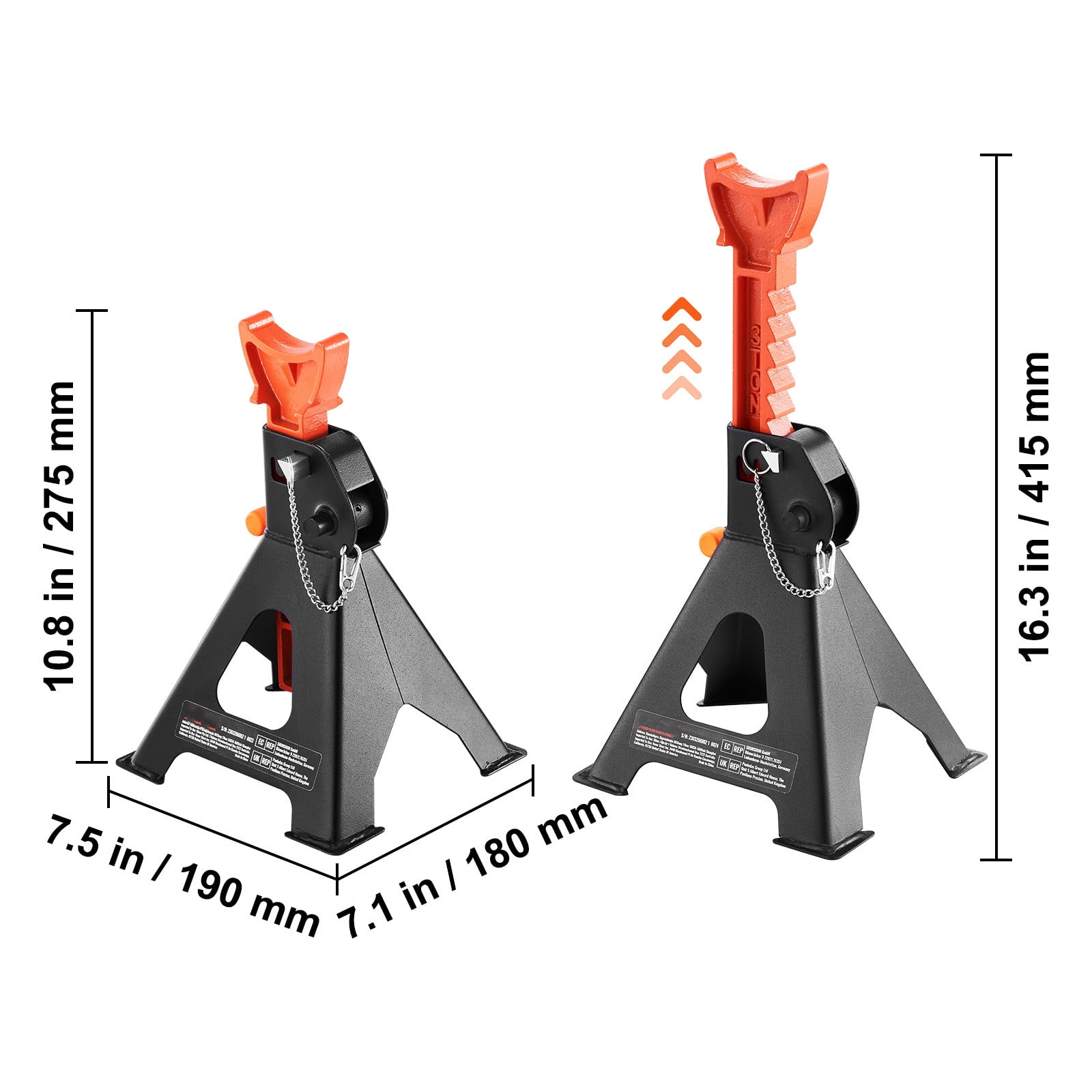 VEVOR Jack Stand 3T (6,000 lbs) Capacity Steel Adjustable 10.8in-16.3in Low Profile Auto Car Jack Stands with Metal Latch for SUV MPV Sedan 1 Pair