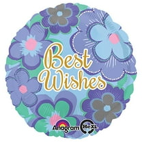18 inch Best Wishes Blue Floral Foil Mylar Balloon - Party Supplies Decorations