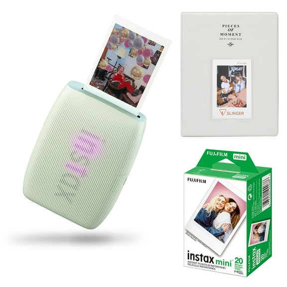 Fujifilm Instax Mini Link 3 Wireless Smartphone Printer, Green, Bundle with Instax Mini 20 Exposures Instant Daylight Film and Photo Album