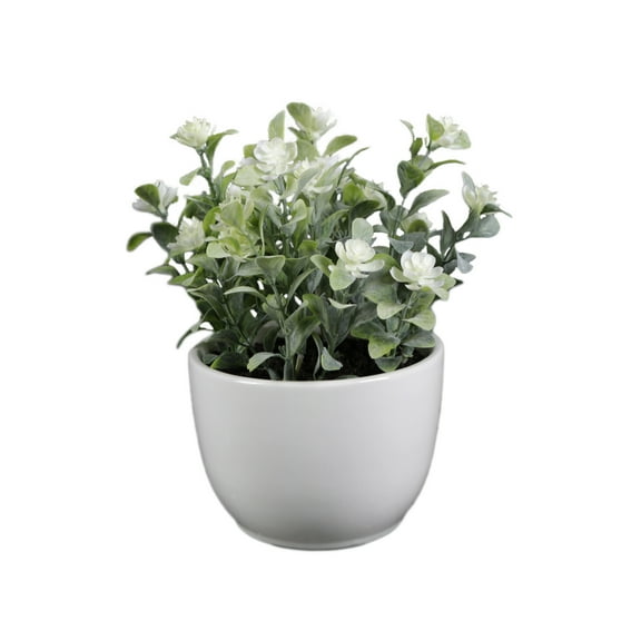 Mainstays 7.5” Artificial Eucalyptus and Flower in White Ceramic Pot Made for Tabletops – 1.1 lbs