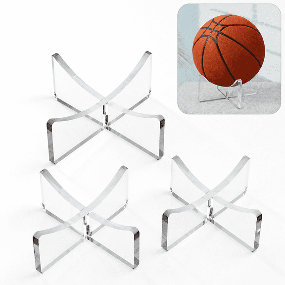 3-Pack Clear Acrylic Ball Display Stand, Detachable X-Shape Holder for Basketball Football Soccer Volleyball, Storage Rack.