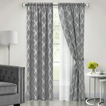 Woven Trends 2-Pack Double Layer Light Filtering Curtains, Moroccan Trellis and Modern Lattice Curtains for Living Room and Bedroom, Rod Pocket Panel Set of Two, 52" x 63", Gray