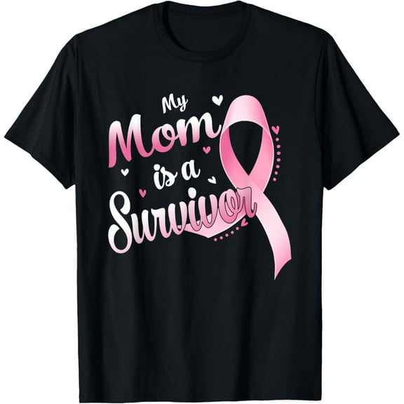 Pink Ribbon My Mom Is A Survivor Breast Cancer Awareness T-Shirt