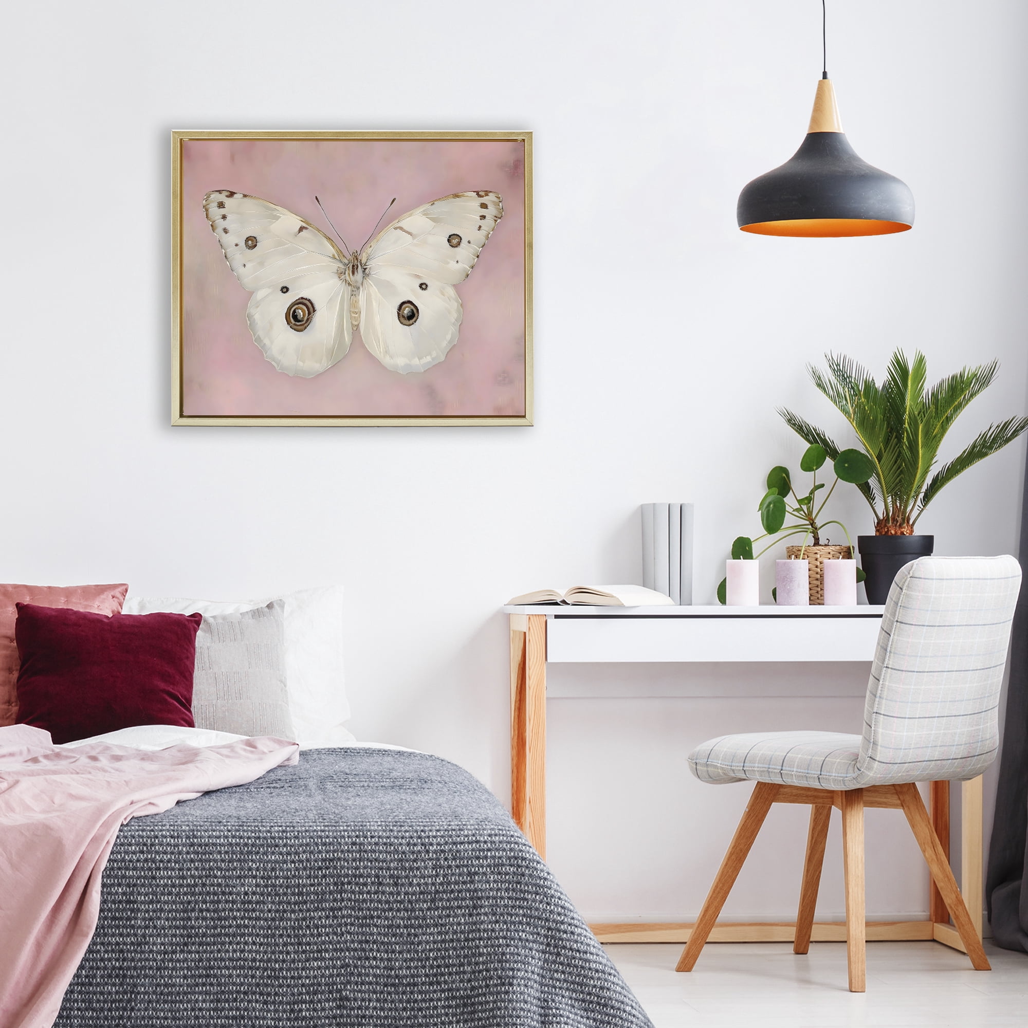 Stupell Industries Gossamer Butterfly on Blush Background Gold Framed Floater Canvas Wall Art, design by Arlington Prints