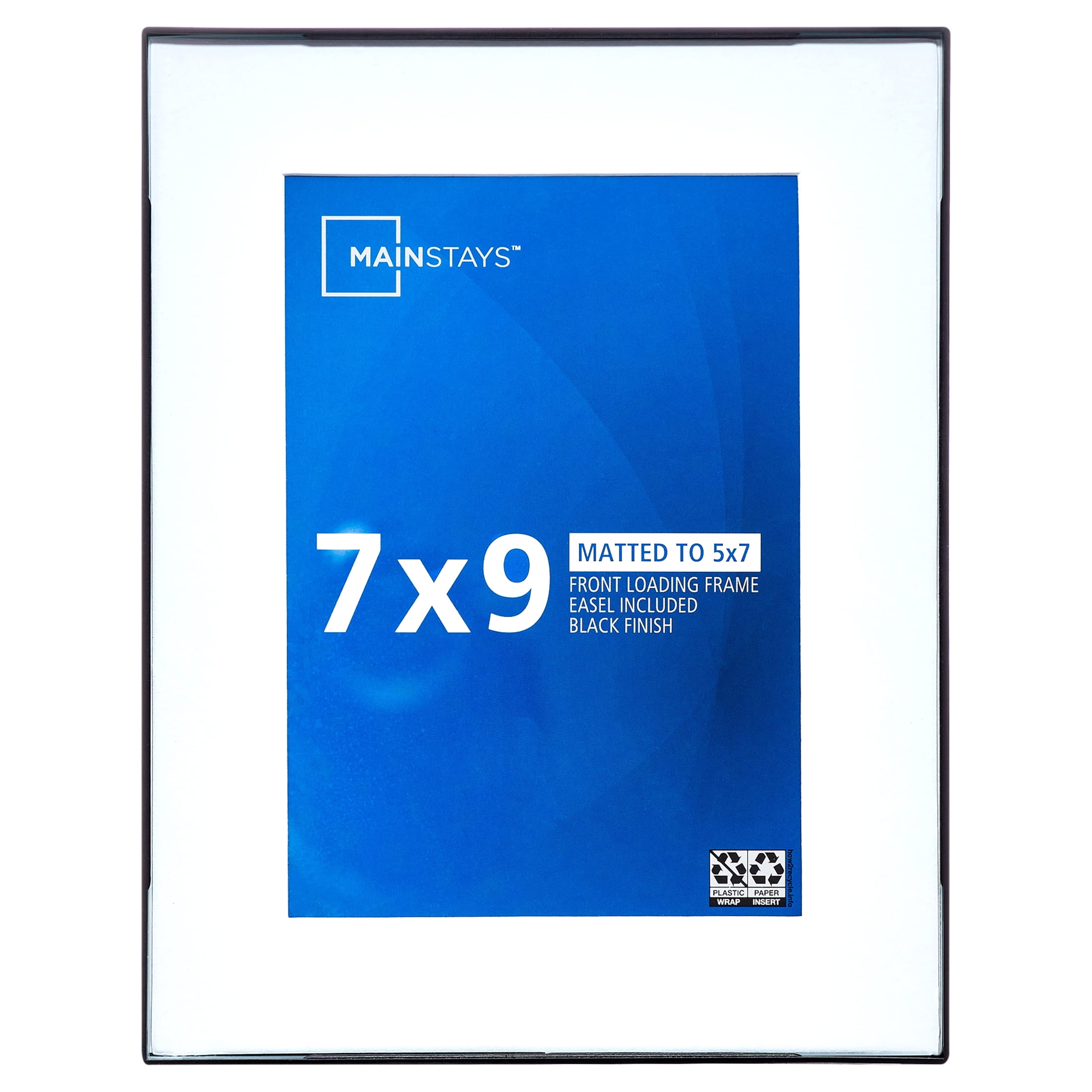 Mainstays 7x9 Matted to 5x7 Front Loading Tabletop Picture Frames, Black, Set of 6