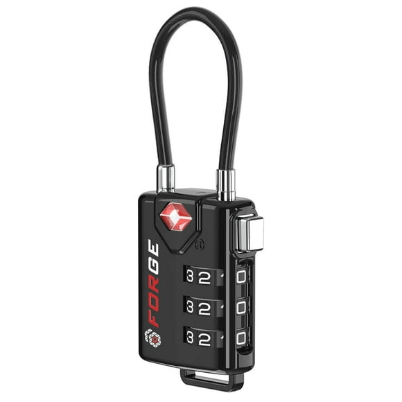 TSA Approved Cable Luggage Locks, Re-settable Combination with Alloy Body, Black 1 Lock.