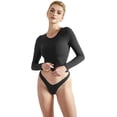 thumbnail image 2 of Women Double Lined Fitted Basic T Shirts Crew Neck Long Sleeve Crop Top, 2 of 6