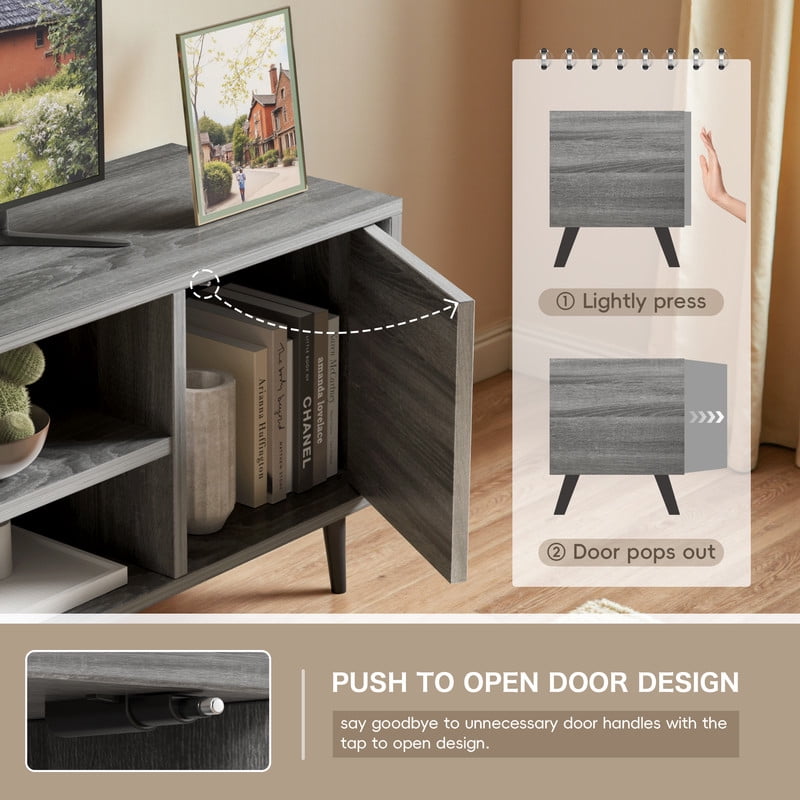 Vineego TV Stand for 65 Inch TVs, Gray Storage Cabinet with Drawers & Cord Management, Entertainment Center