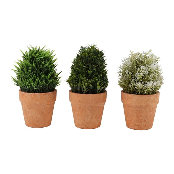 Juego de 3 plantas artificiales Nikou en macetas de plástico