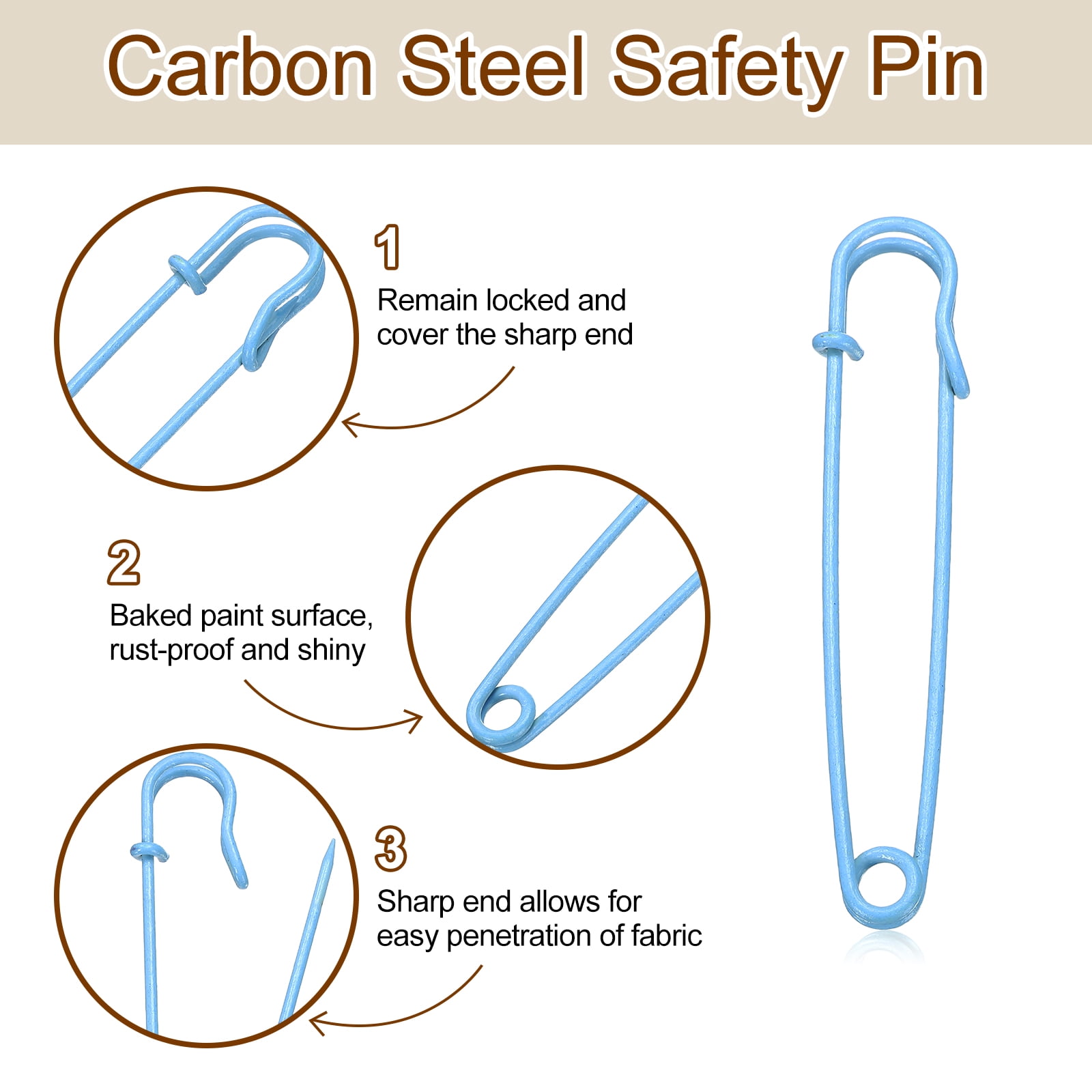 Uxcell 30pcs Safety Pins 100mm Baked Paint Large Safety Pin for Clothes, Sky Blue