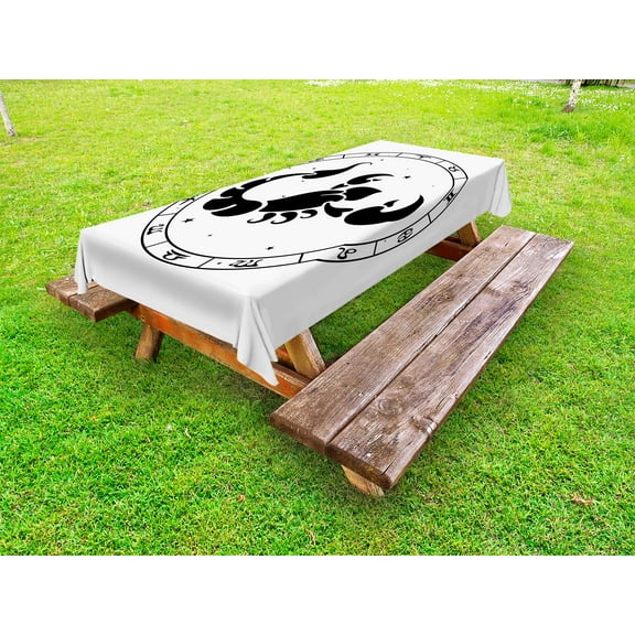 Zodiac Scorpio Outdoor Tablecloth, Circular Astrological Chart with Abstract Animal in the Middle with Stars, Decorative Washable Fabric Picnic Tablecloth, 58 X 104 Inches, Multicolor, by Ambesonne