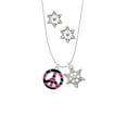 thumbnail image 2 of Delight Jewelry Silvertone Large Hot Pink Tiger Print Peace Sign Silver tone Snowflake Charm Necklace and Stud Earrings, 2 of 4