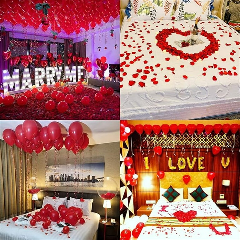 Leyfeng Valentine's Day Decoration, Balloon Set, 1000Pcs Rose Petals, Heart Shaped Balloons & Bear Balloons for Anniversary, Valentine's Day, Wedding Decor