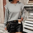 thumbnail image 2 of BLVB Women's Fall Sweaters 2024 Trendy Crew Neck Ruffle Long Sleeve Casual Loose Knit Pullover Sweater Tops, 2 of 9