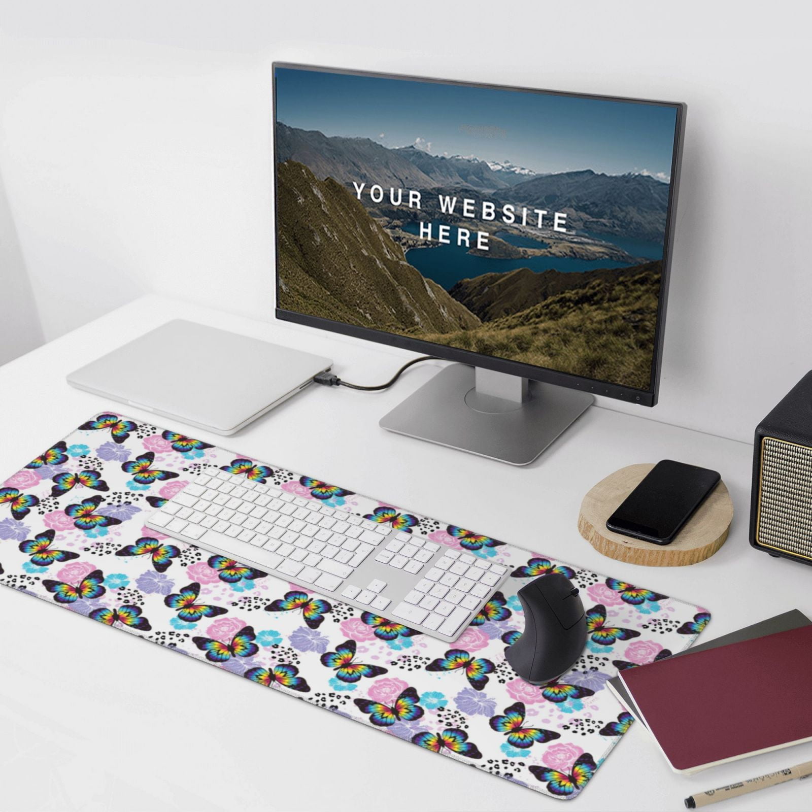Xecao Bright Butterflies1 Print Large Mouse Pad, 16x35.5in Mousepad, Professional Non-Slip Rubber Base Big Mouse Pad, Mouse Pad for Gaming & Office Full Desk Mouse Pad
