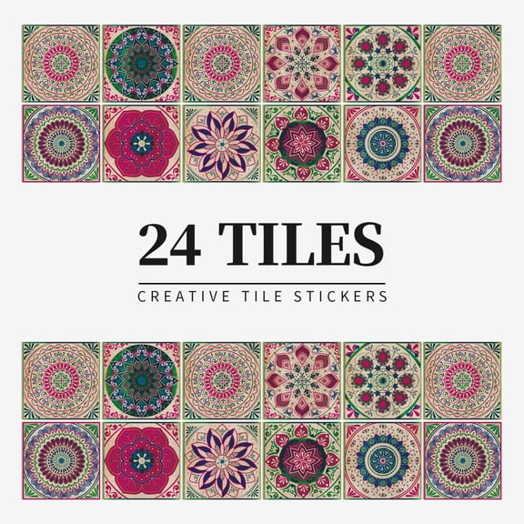 24Pcs Self-Adhesive Wall Tile Decals, Moroccan Style Peel and Stick Tile Stickers, Waterproof Backsplash Stickers for Kitchen Bathroom Decor A 6 inch